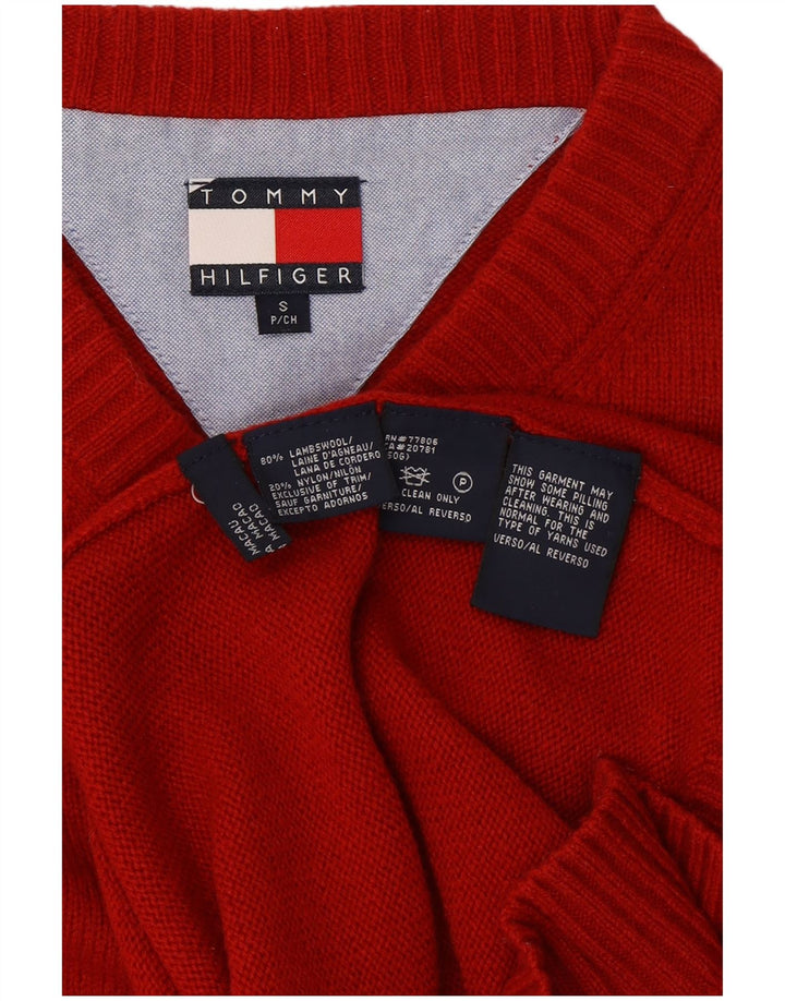 TOMMY HILFIGER Pull Col V Homme Petit Rouge Laine d'Agneau