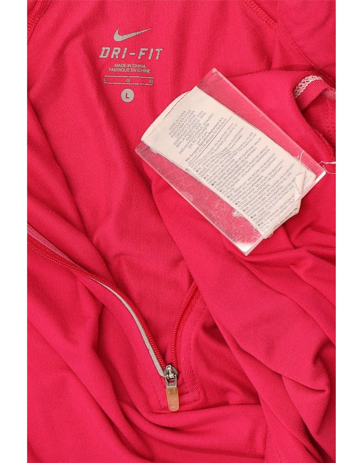 Nike Femme Dri Fit Zip Neck Pull Survêtement Top UK 16 Large Rose Nylon