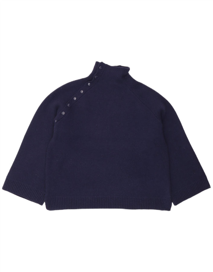 Zara Pull surdimensionné à col roulé pour femme UK 10 Petite laine bleu marine