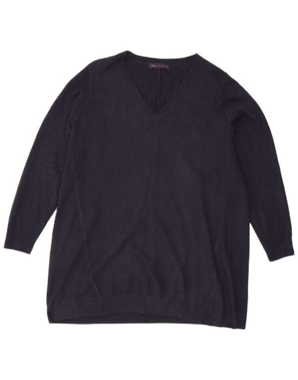 Marks & Spencer Pull long à col en V pour femme UK 14 Large Bleu marine