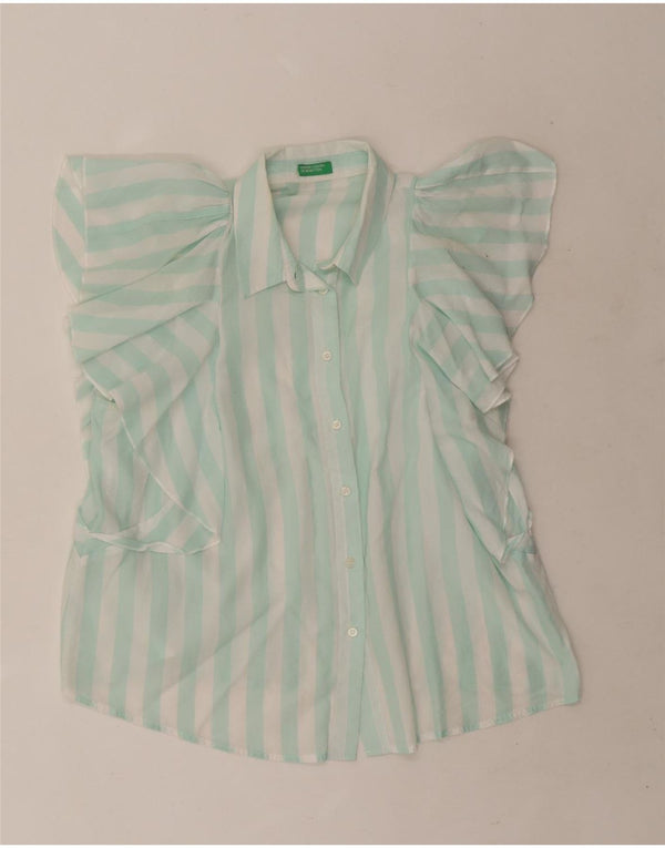 Benetton Chemisier sans manches pour femme UK 46 Large Lyocell rayé vert