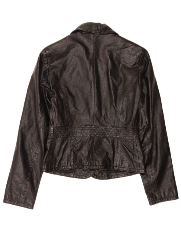 Sisley Veste blazer courte en cuir à 2 boutons pour femme IT 40 Small Noir