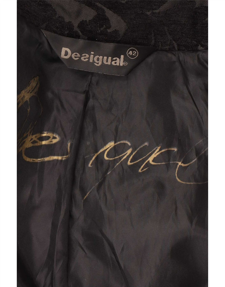 Desigual Manteau coupe classique pour femme EU 42 Grand Noir Floral Moderne