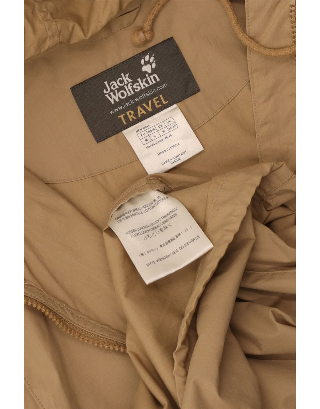 Jack Wolfskin Veste bomber à capuche graphique pour homme UK 36/38 Beige moyen