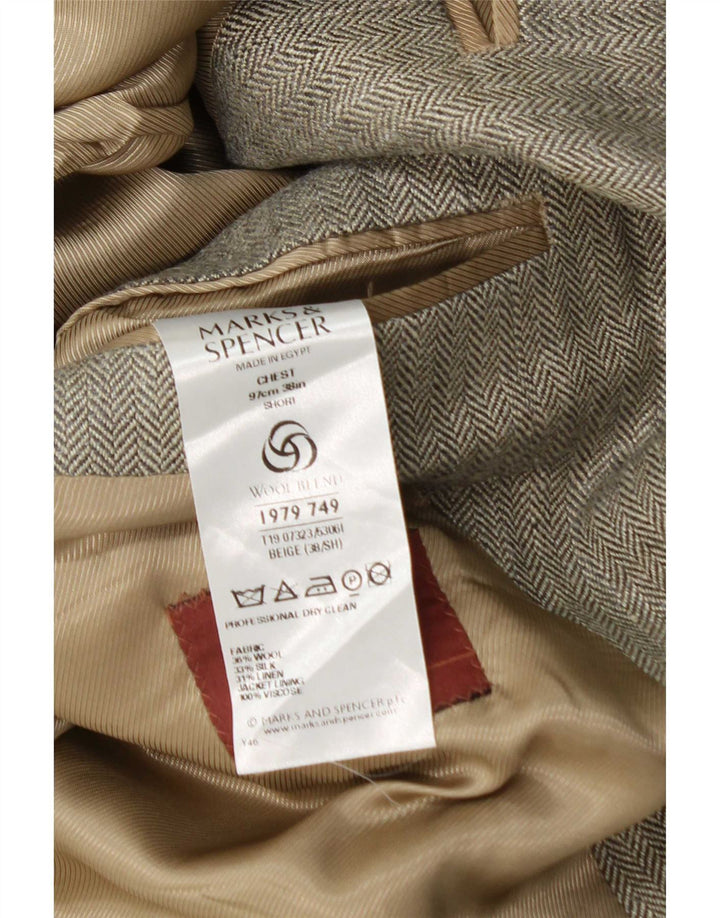 Marks & Spencer Veste Blazer Homme UK 38 Laine à Chevrons Beige Moyen