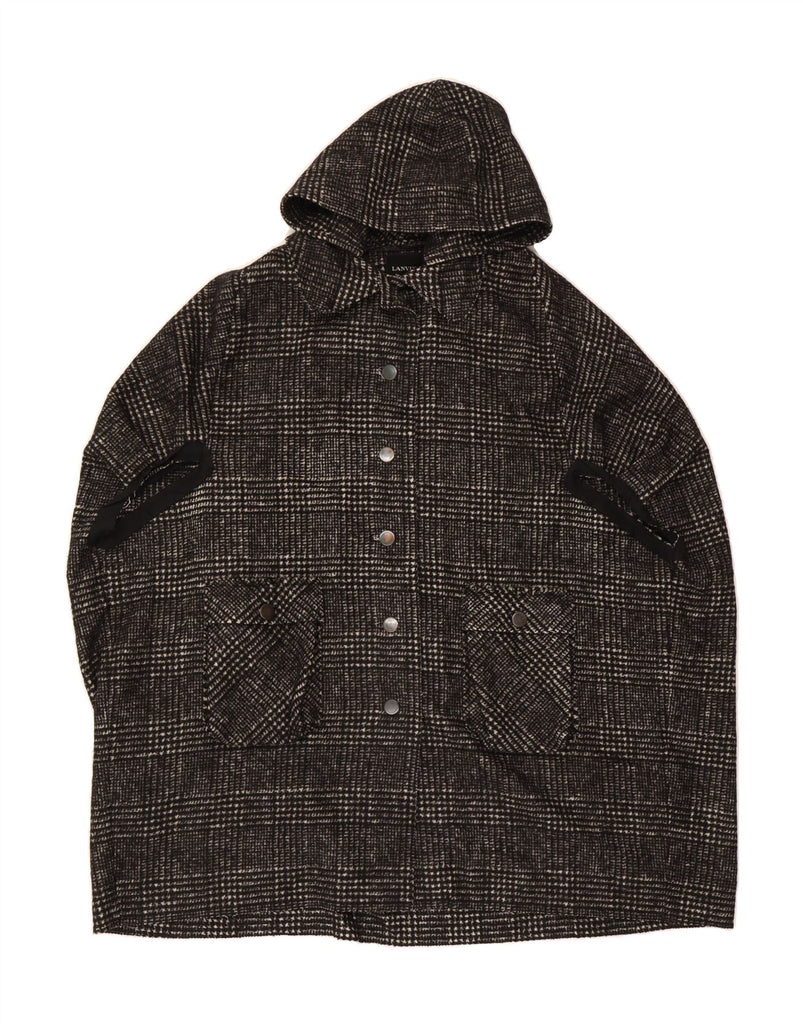 LANVIN Womens Hooded Oversized Cape Coat EU 38 Medium Grey Check Classic Vintage Lanvin and Second-Hand Lanvin from Messina Hembry 