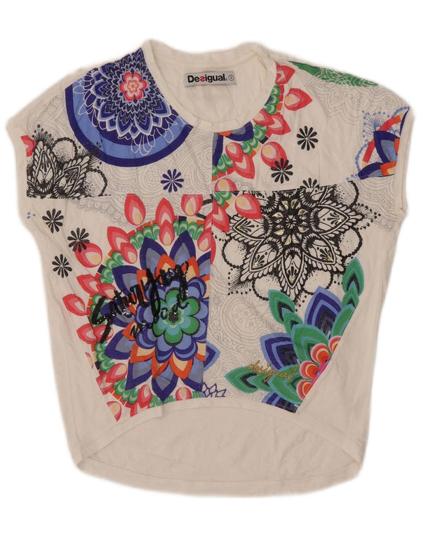 Desigual T-shirt graphique surdimensionné pour femme UK 10 Small Blanc