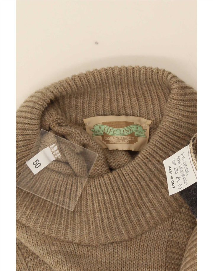 Life Line Pull col rond homme IT 50 laine géométrique beige moyen
