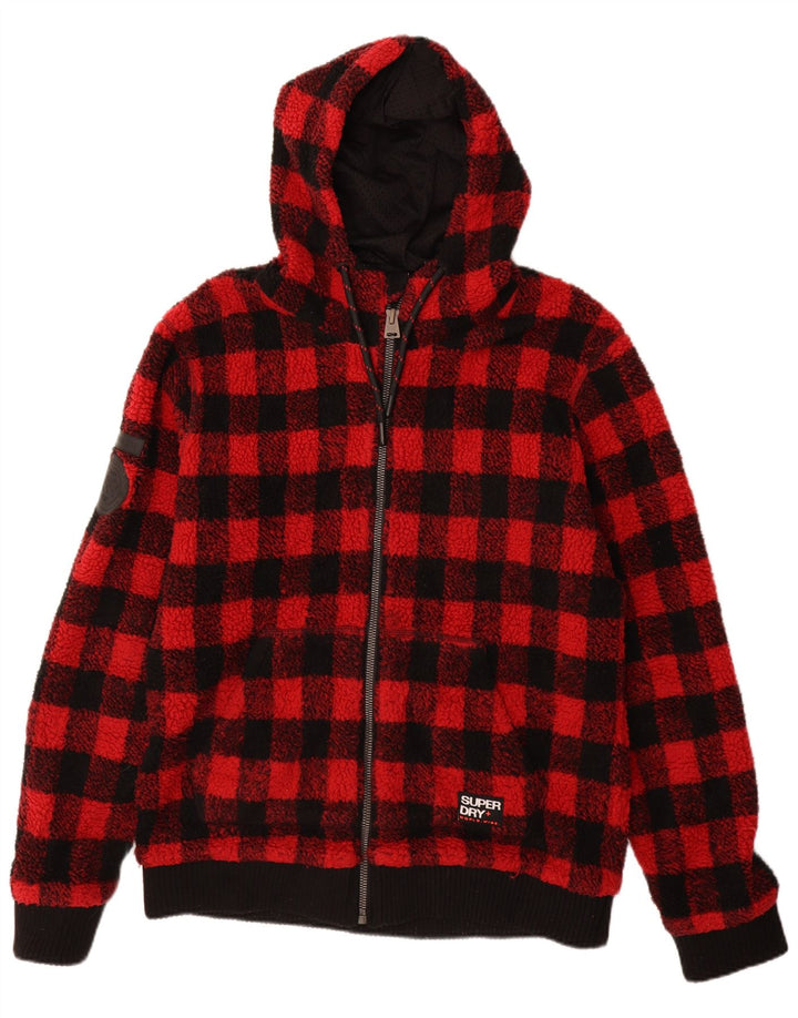 Superdry Veste polaire à capuche pour homme UK 44 2XL Rouge Vichy Polyester