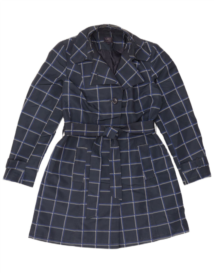 Marks & Spencer Trench-Coat Femme UK 12 Medium Bleu Marine à Carreaux Polyester