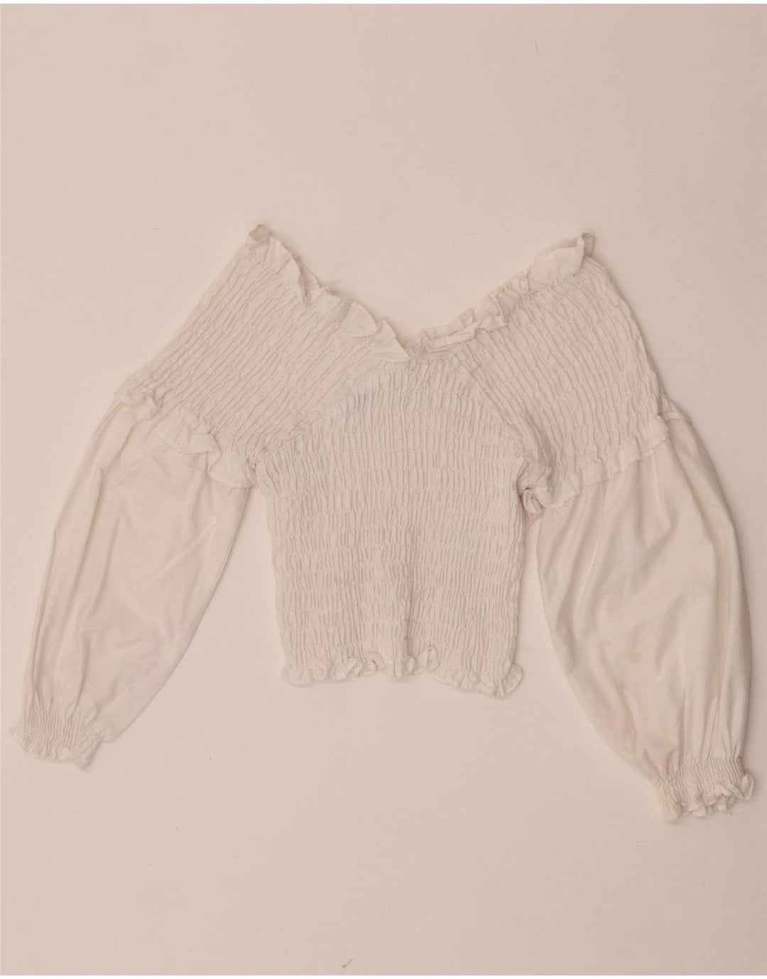 Zara Haut court à manches longues et épaules dénudées pour femme UK 12 Blanc moyen