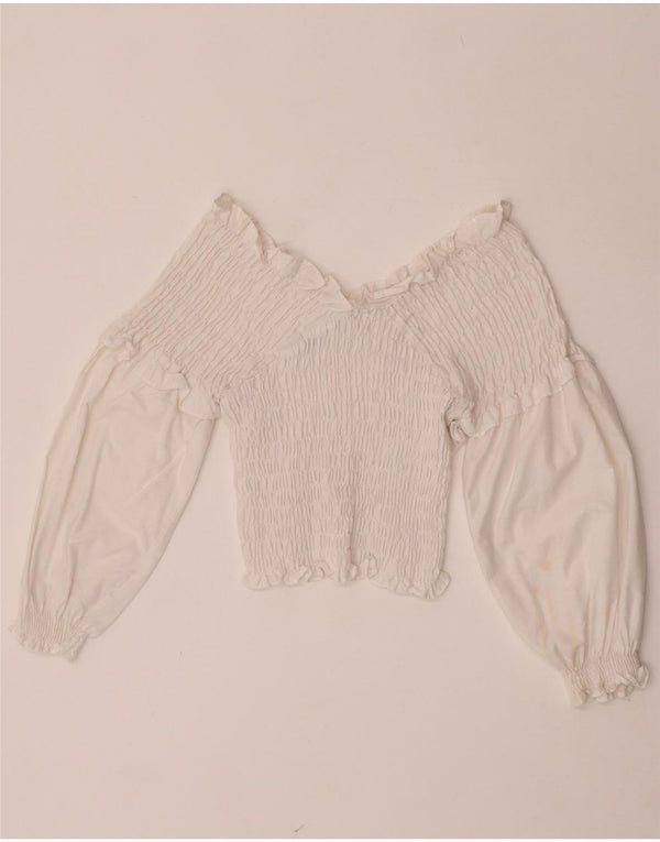 Zara Haut court à manches longues et épaules dénudées pour femme UK 12 Blanc moyen