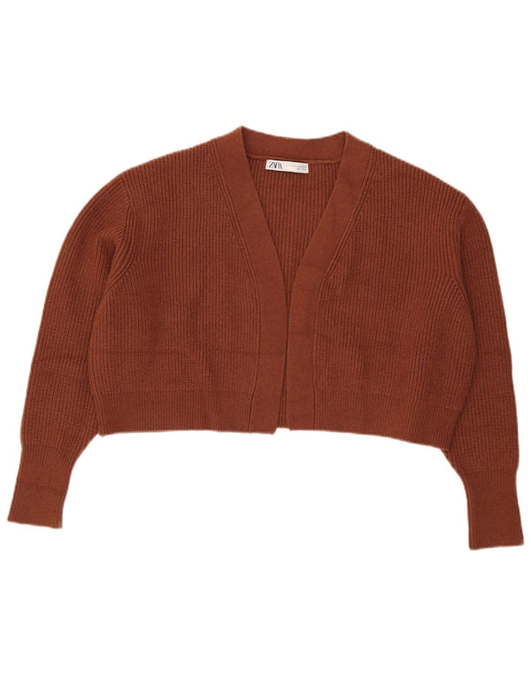 Zara Cardigan ouvert court surdimensionné pour femme UK 14 Marron moyen