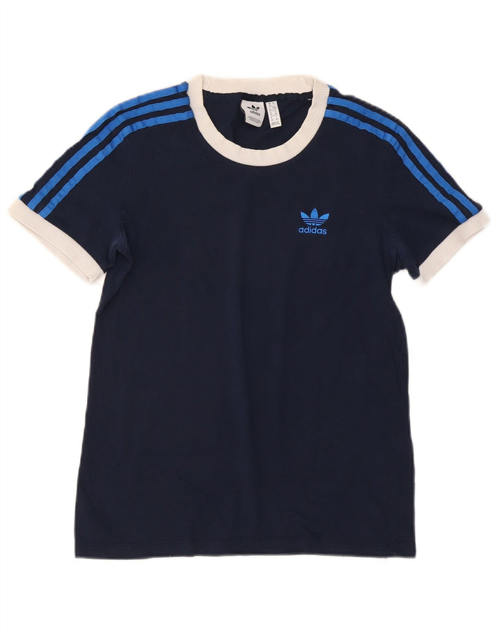ADIDAS T-Shirt Femme Top UK 10 Petit Bleu Marine Coton
