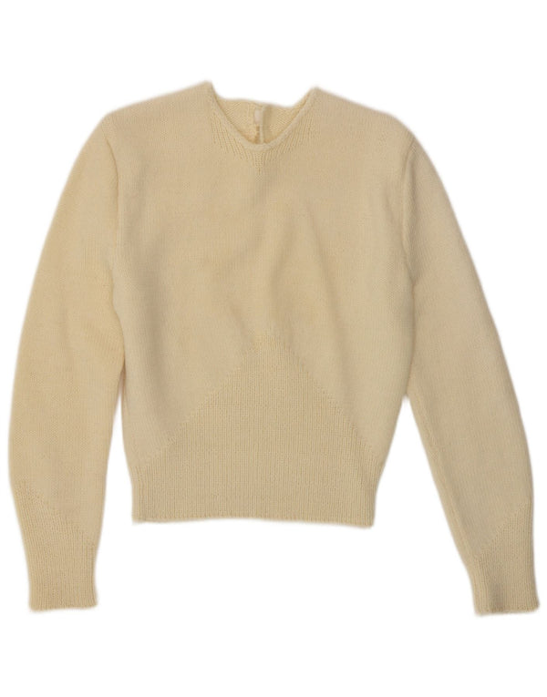 VINTAGE Pull ras du cou pour femme UK 10 Petit Blanc cassé