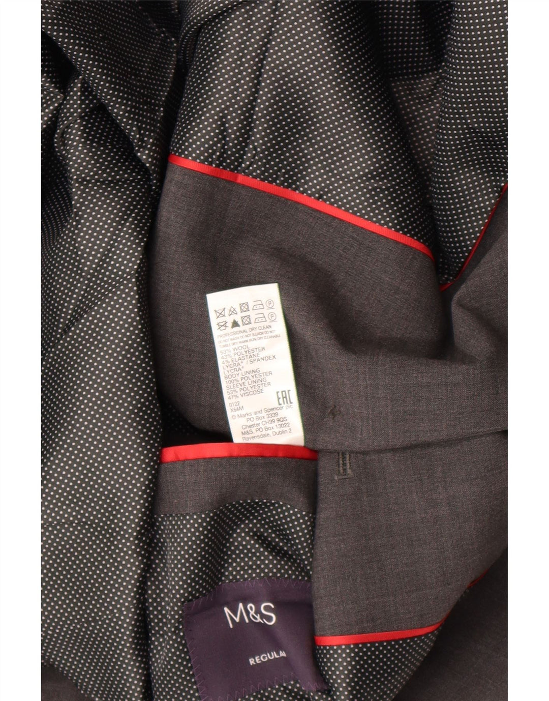 Marks & Spencer Veste blazer à 2 boutons pour homme UK 44 XL en laine à carreaux gris