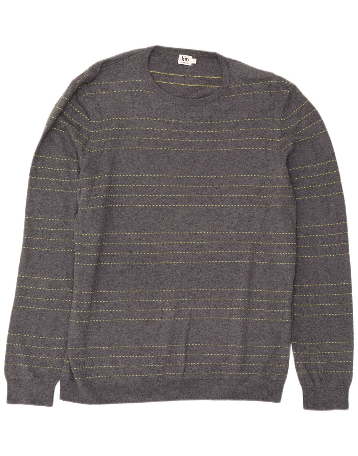John Lewis Pull à col rond pour homme en coton rayé bleu moyen