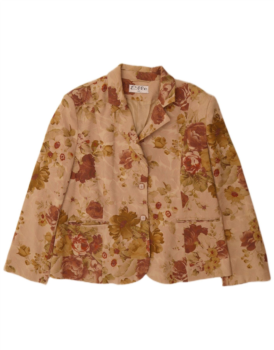 ELLE Veste blazer à 2 boutons pour femme UK 20 2XL Beige Floral Coton