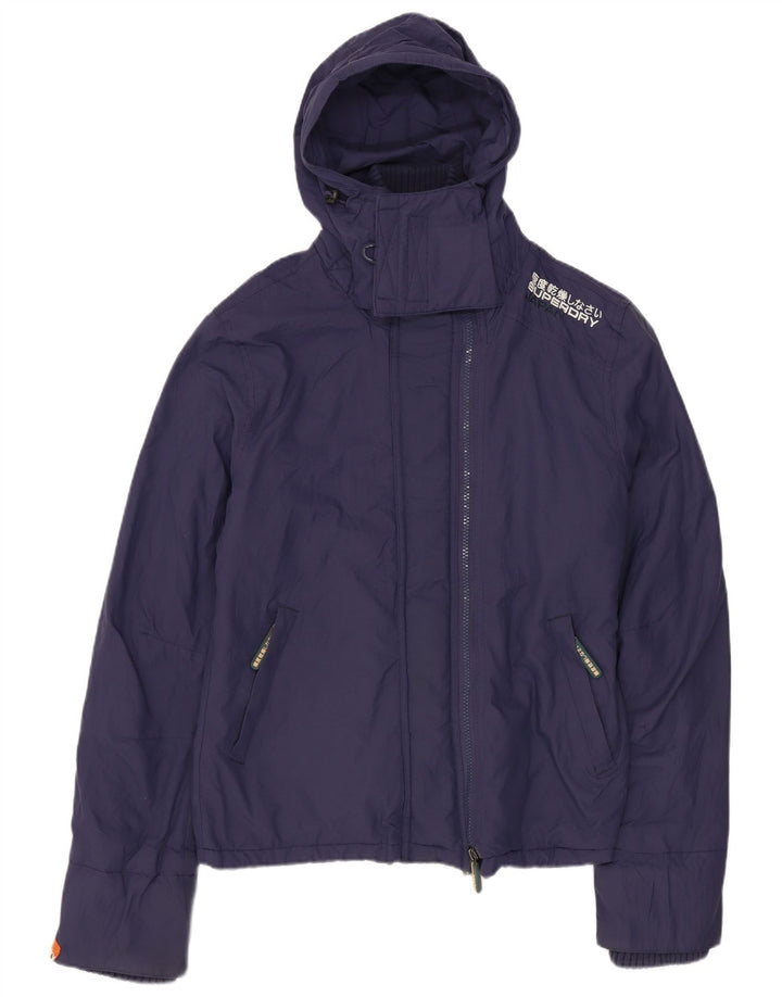 SUPERDRY Veste coupe-vent à capuche pour femme UK 14 Medium Navy Blue Nylon