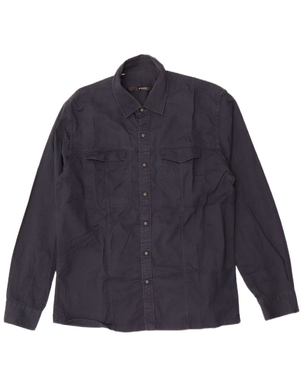 Chemise Western Homme Vintage 2XL Coton Bleu Marine