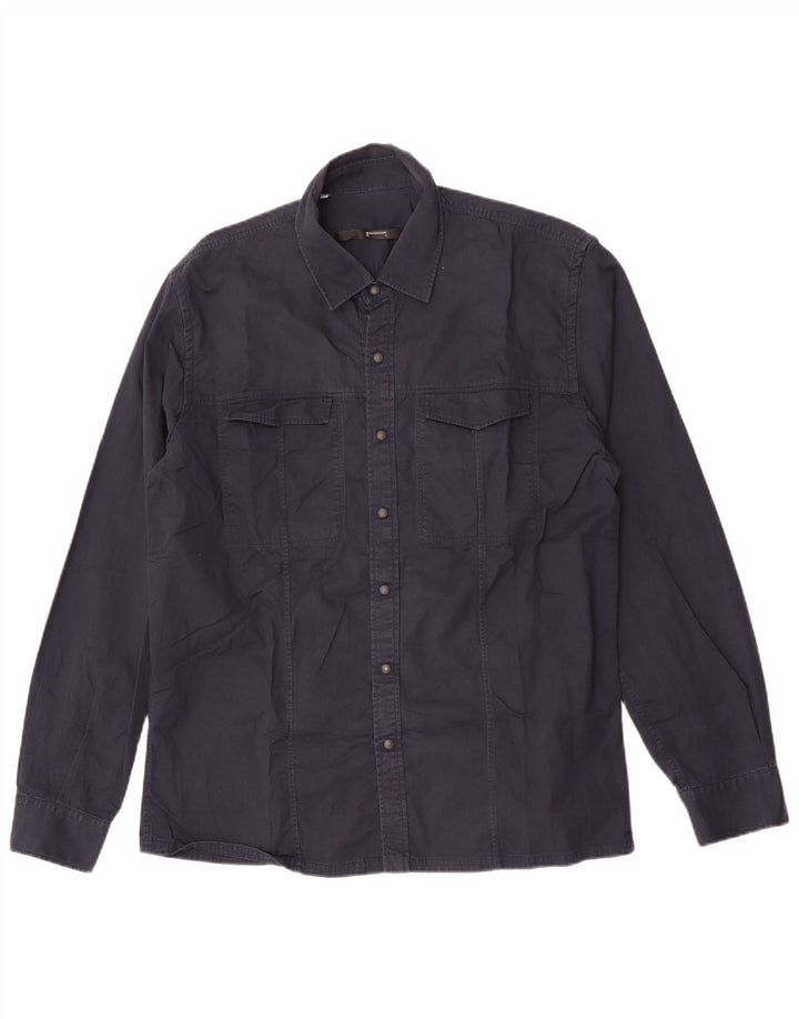 Chemise Western Homme Vintage 2XL Coton Bleu Marine