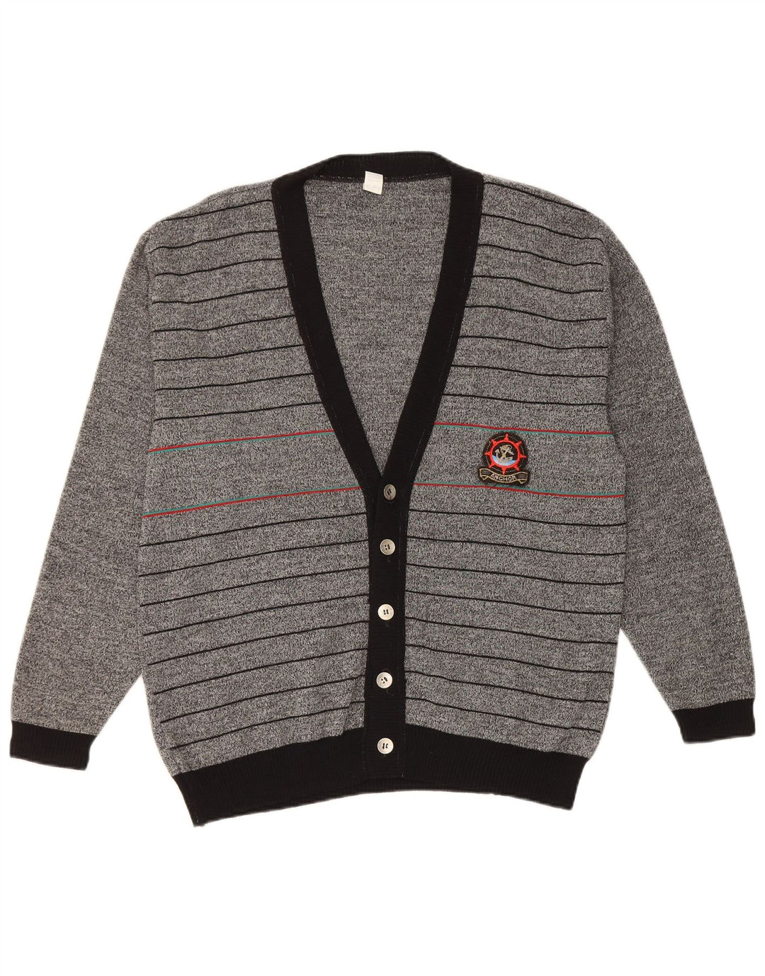 vintage Homme Cardigan Pull IT 50 Gris Moyen Rayé