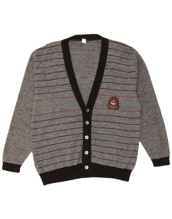 vintage Homme Cardigan Pull IT 50 Gris Moyen Rayé