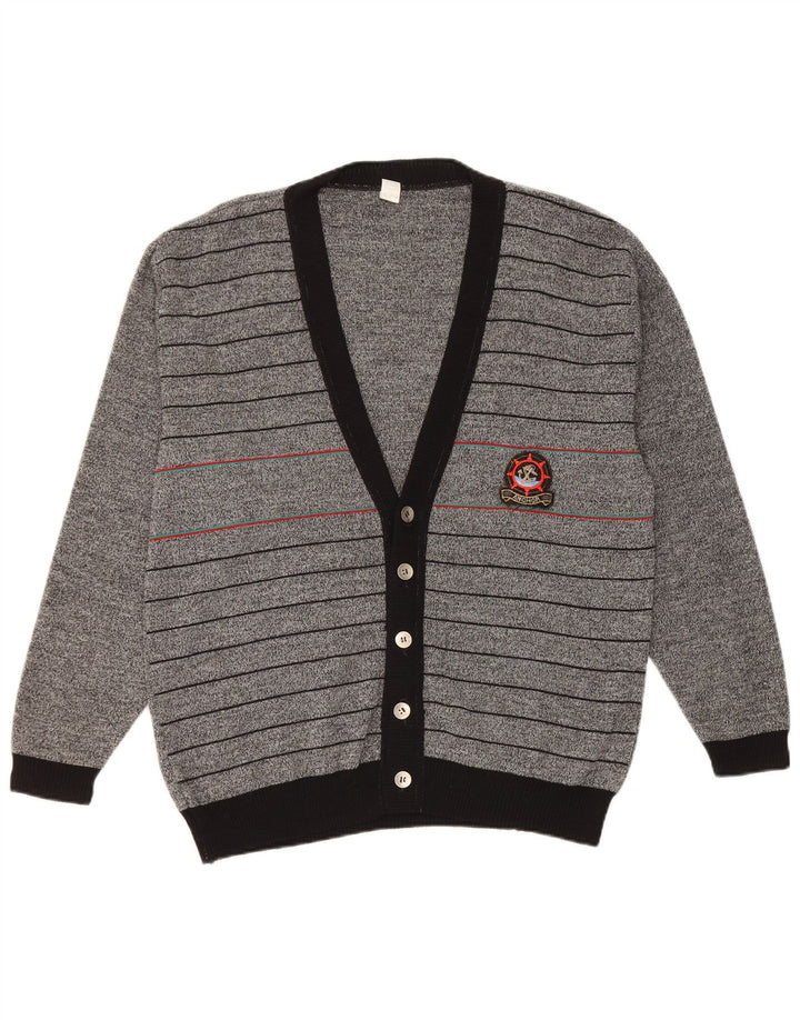 vintage Homme Cardigan Pull IT 50 Gris Moyen Rayé