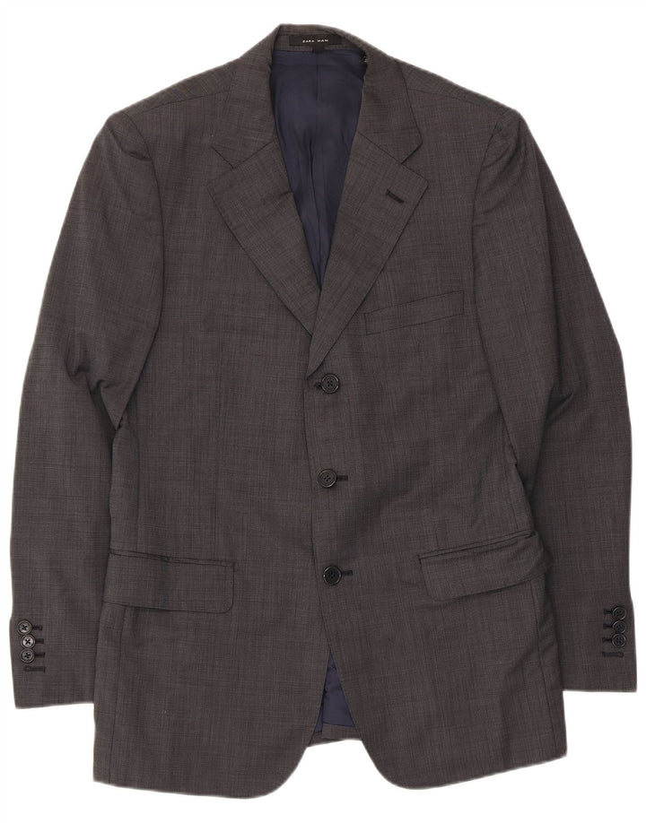 ZARA Veste Blazer 3 Boutons Homme EU 46 Petite Laine Grise