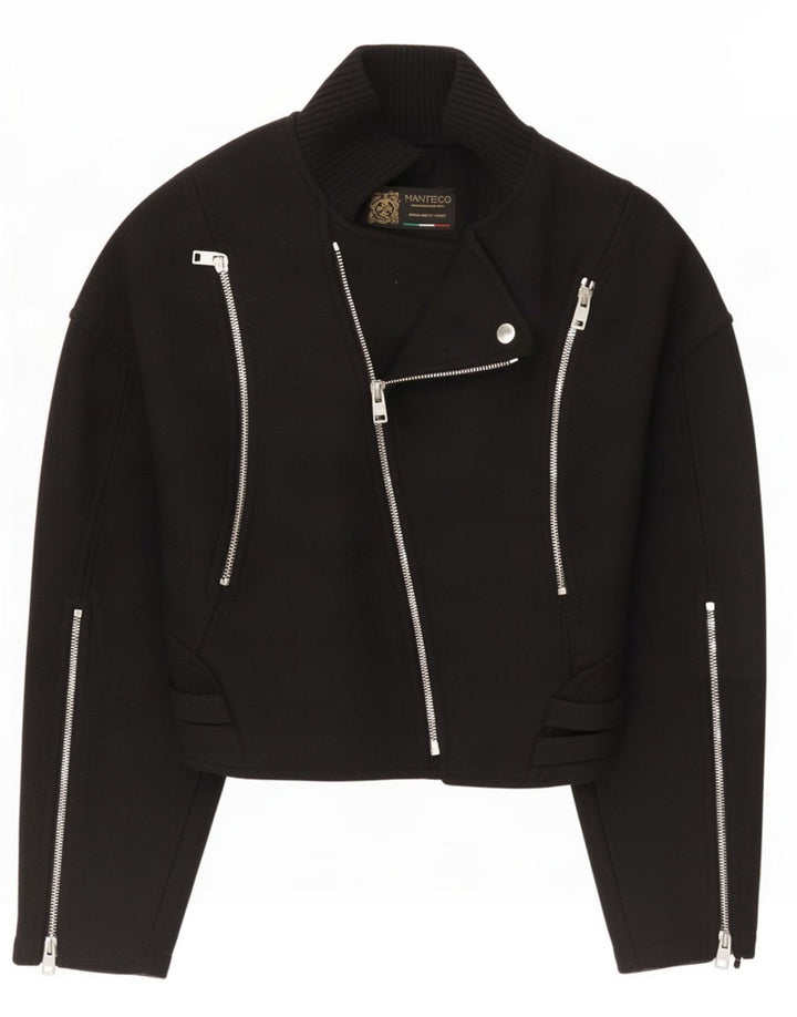 Zara Veste de motard pour femme UK 6 XS Laine noire