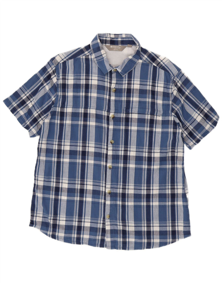 Mountain Warehouse Chemise à manches courtes pour homme en coton à carreaux bleus
