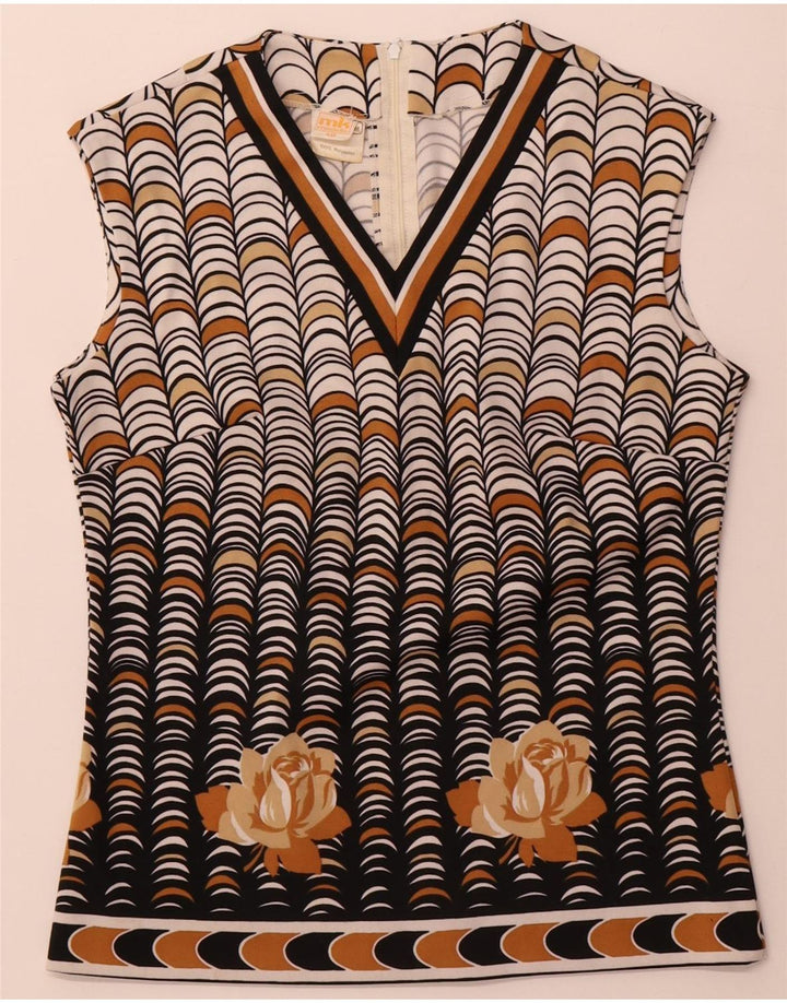 Blouse sans manches femme vintage Top IT 40 Petit Polyester Géométrique Beige