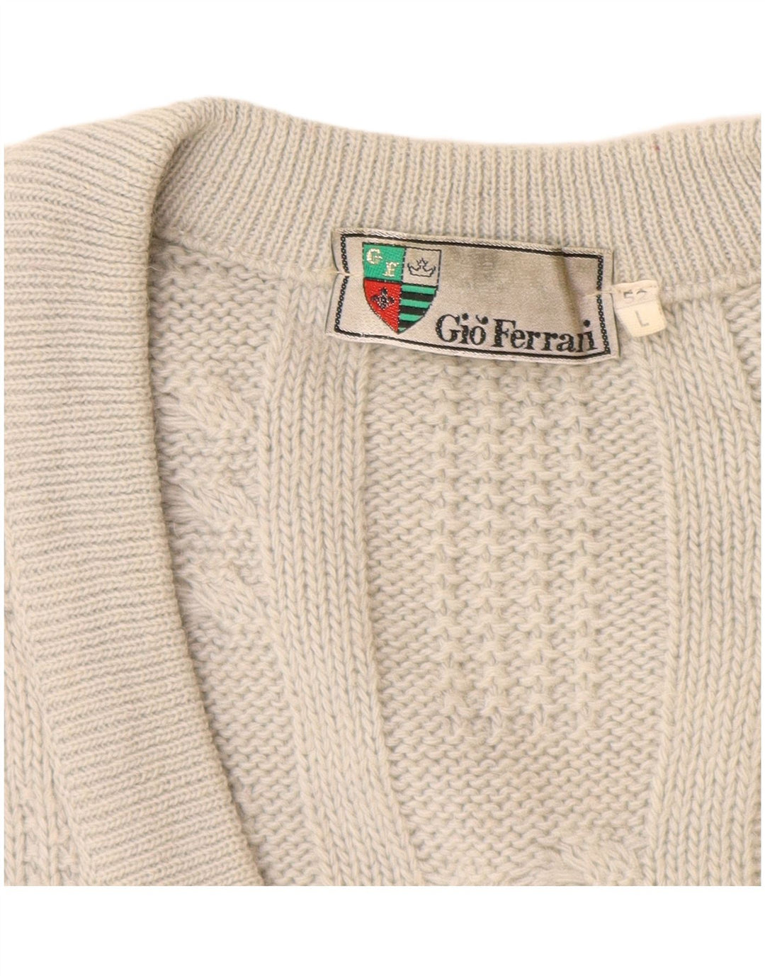 GIO FERRARI Pull Cardigan Homme IT 52 Large Laine d'Alpaga Blanc Cassé