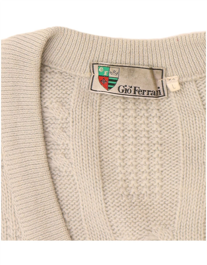 GIO FERRARI Pull Cardigan Homme IT 52 Large Laine d'Alpaga Blanc Cassé