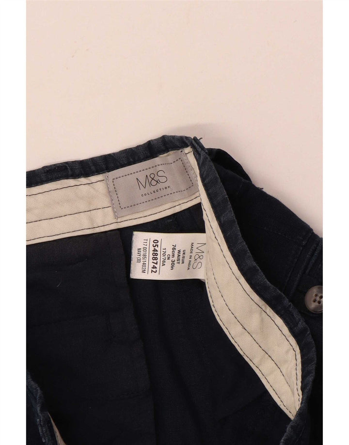 Marks & Spencer Short Chino Homme W30 Lin Bleu Marine Moyen