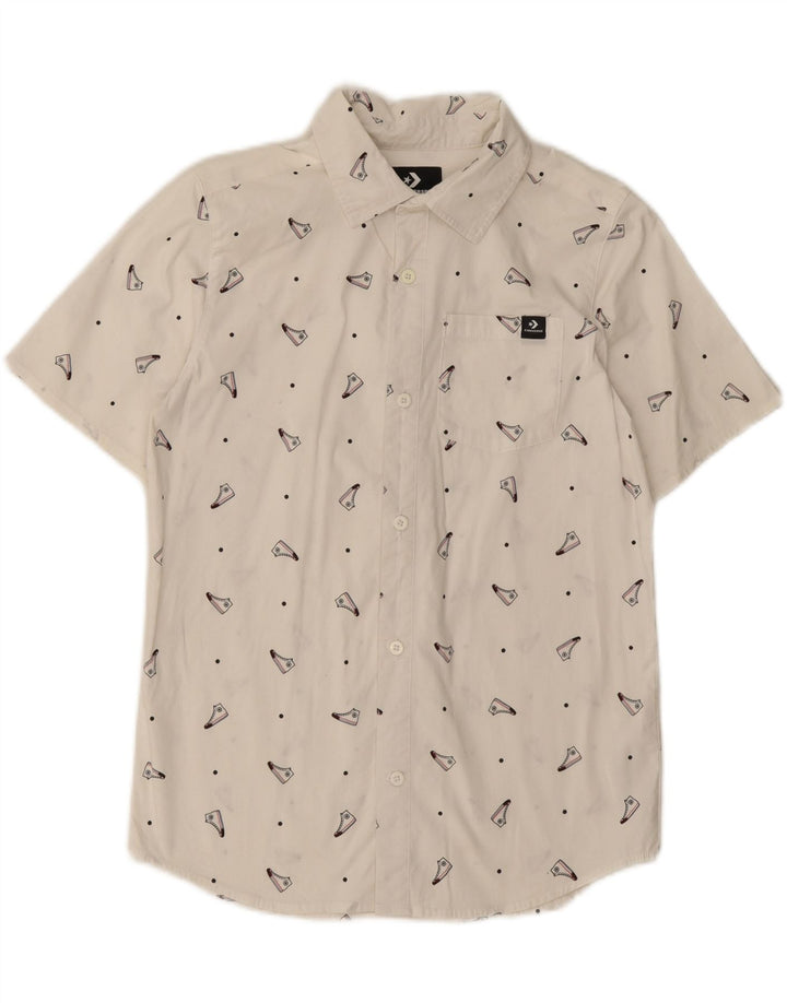 CONVERSE Boys Abstract Pattern Short Sleeve Shirt 10-11 Years Medium White Vintage Converse and Second-Hand Converse from Messina Hembry 