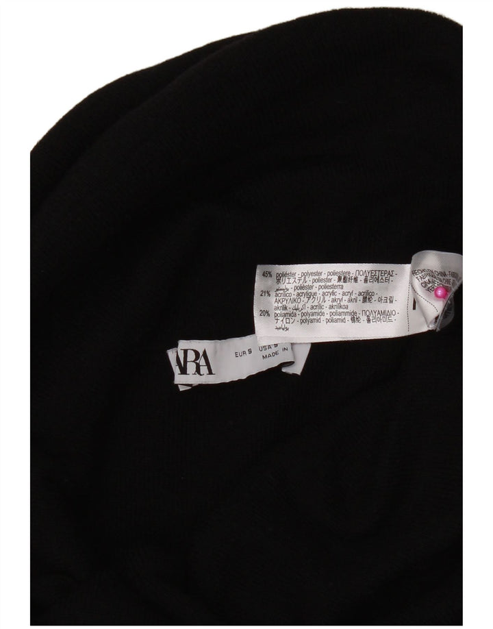 Zara Femme Haut Col Roulé Manches Longues UK 8 Petit Noir Polyester