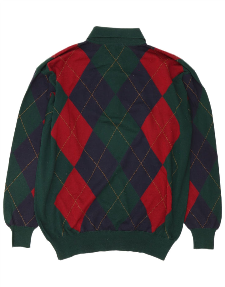 Sky & Eagle Pull à col polo pour homme, grand, vert, argyle/diamant