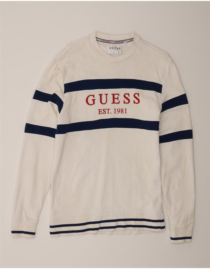 Guess Haut graphique à manches longues pour homme en coton color block blanc moyen