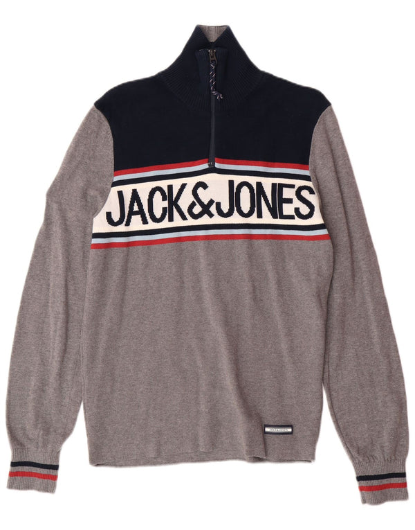 JACK & JONES Pull Graphique à Col Zippé Homme Petit Gris Colorblock