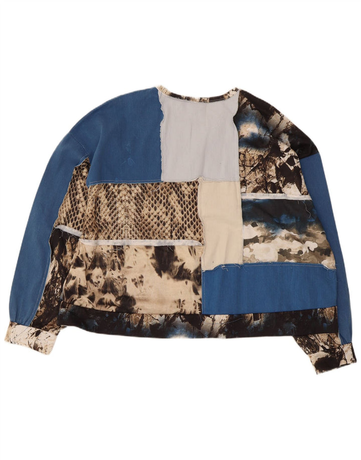 Zara Femme Crop Graphic Top Manches Longues UK 14 Moyen Multicolore