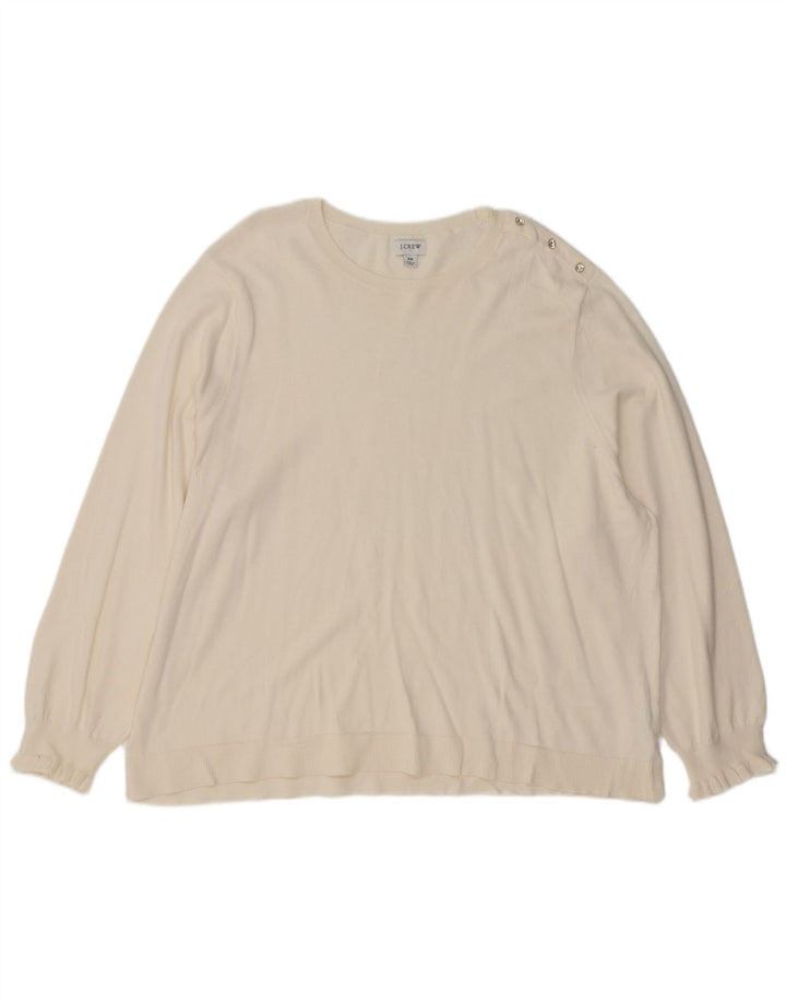J. CREW Pull à col rond pour femme UK 22 3XL Coton blanc cassé