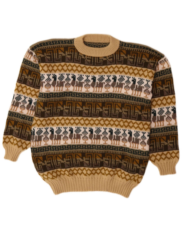 vintage Mens Crew Neck Jumper Pull Moyen Multicolore Fair Isle