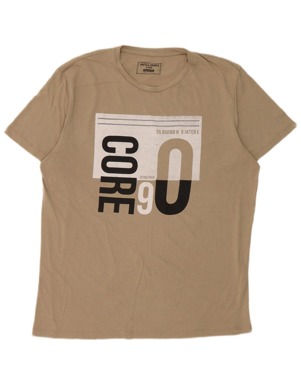 Jack & Jones Homme Core Regular Fit Graphic T-Shirt Top XL Beige Coton