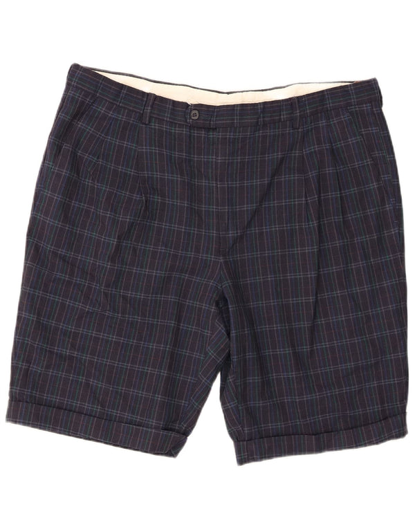 vintage Mens Pegged Chino Shorts W38 XL Bleu Marine Check Virgin Wool