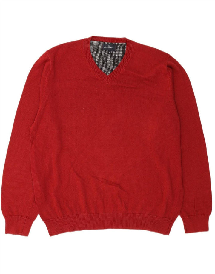 BLUE HARBOUR Mens V-Neck Jumper Sweater XL Red Cotton