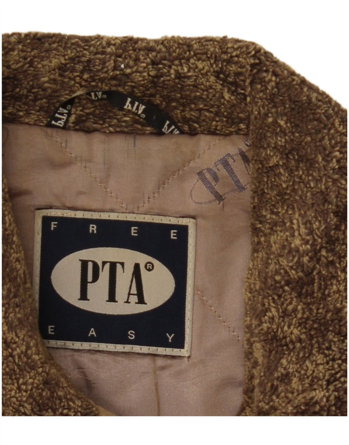 VINTAGE Manteau en cuir à double boutonnage pour femmes UK 6 XS Brown Colourblock