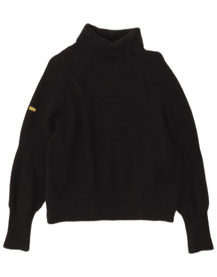 Barbour Pull surdimensionné à col roulé pour femme UK 10 Petit coton noir