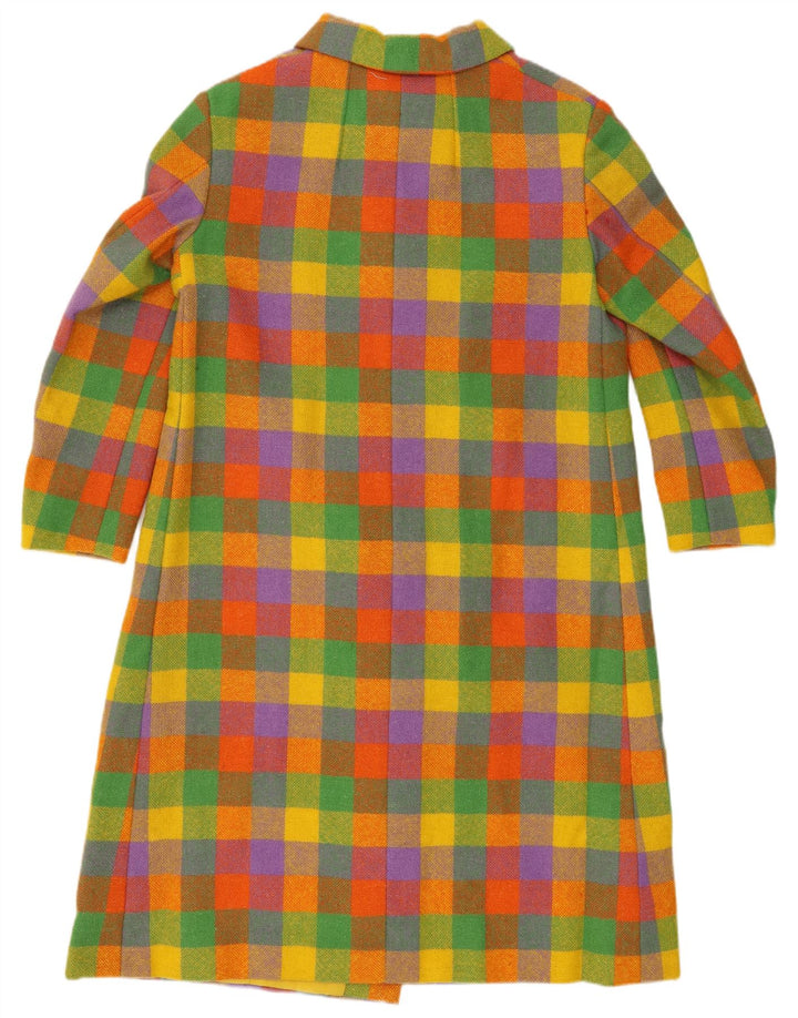 vintage Femme Double Breasted Coat UK 14 Medium Multicolore Gingham
