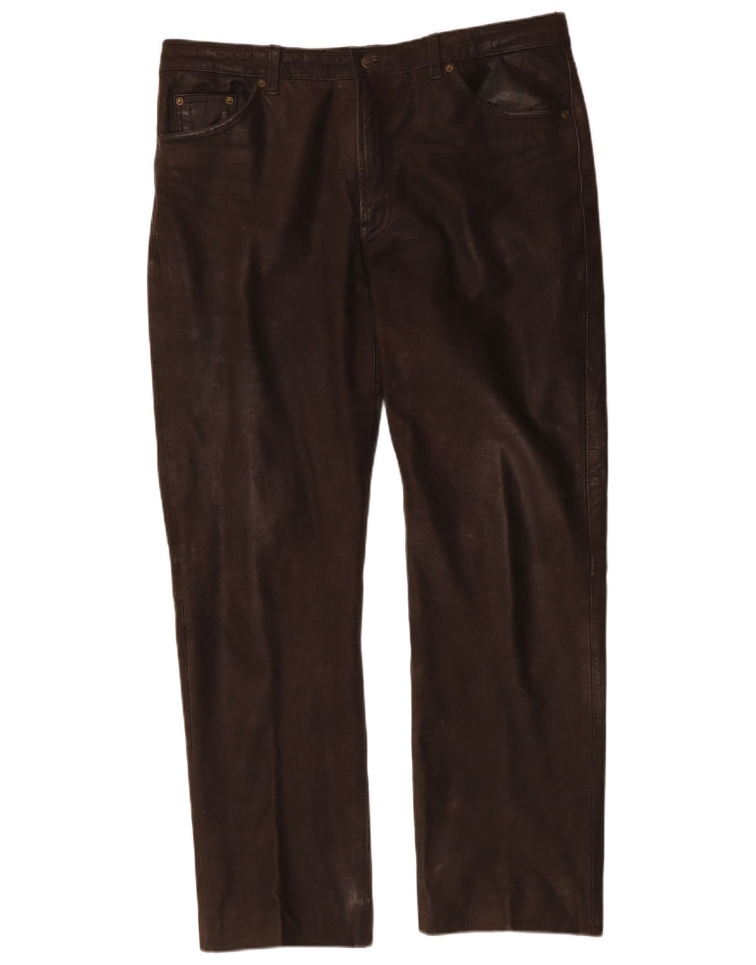 CHEVIREX Pantalon droit en cuir pour homme W40 L33 Cuir marron